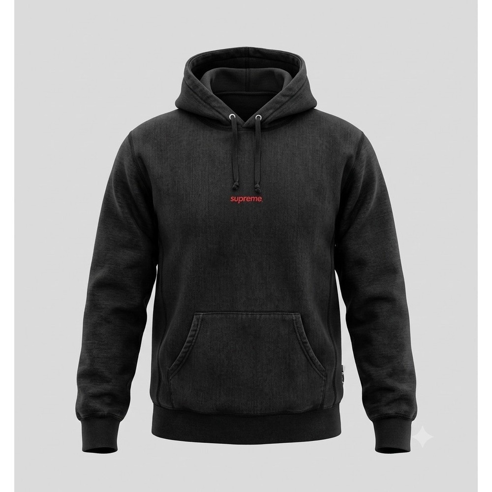 Supreme Men's Black Pullover Embroidered One Pocket Hoodie. Size L